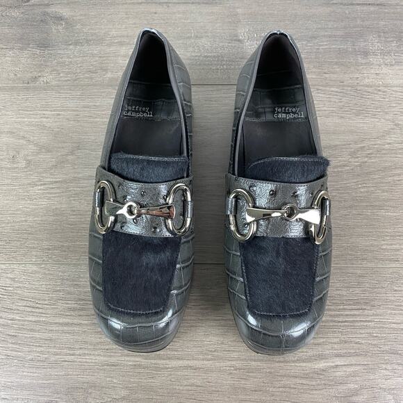 Jeffrey Campbell Black Croc Student Platform Horsebit Loafer Sz.8 - Picture 2 of 12